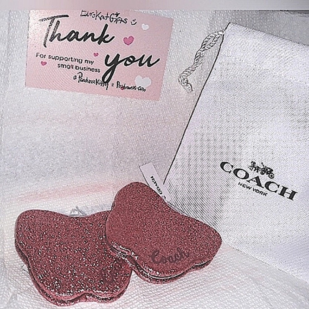 NEW Coach Sparkly Pink Rose Butterfly Compact Mirror (1) one NWT
